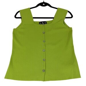 JAC Womens Square Neck Sleeveless Button Front Top Lime Green XL Party Colorful